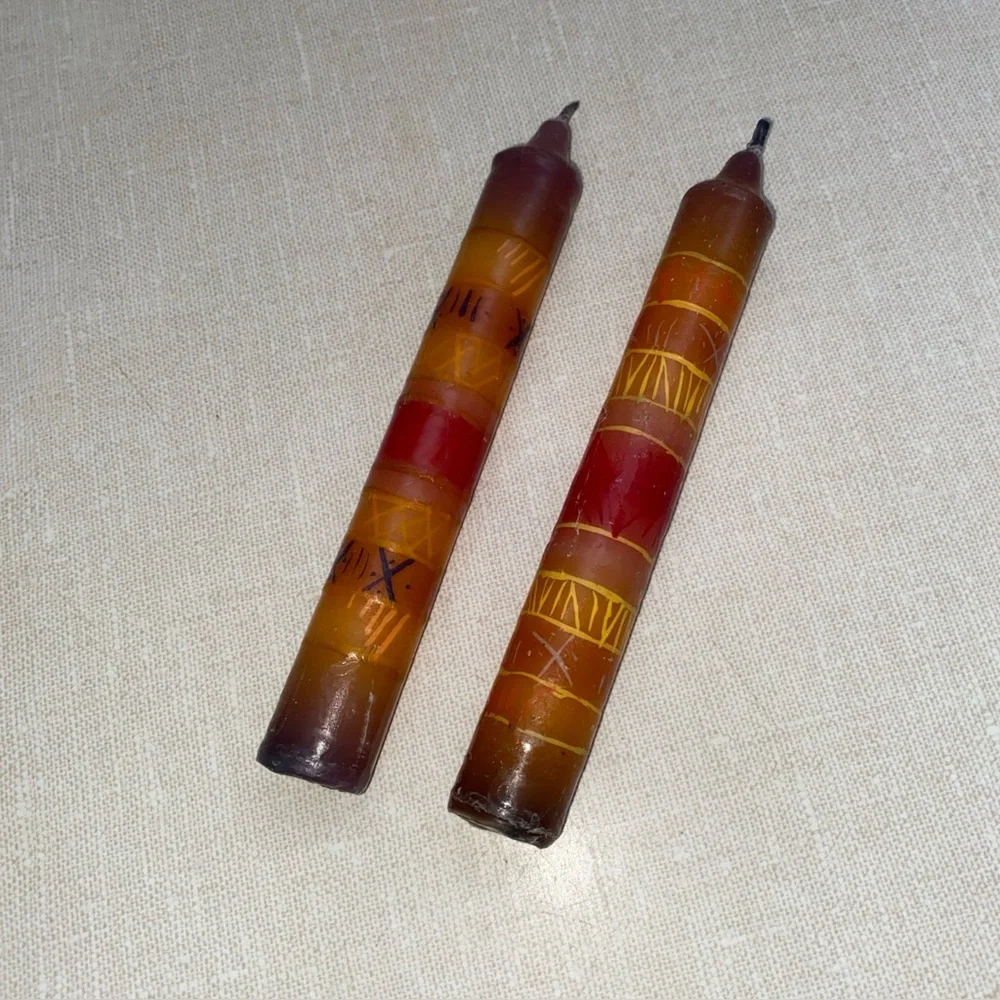 Vintage‎ Boho Painted Candles Tapered Multi Colored Set Of 2 Never Used Unlit